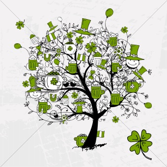 St. Patrick's Day, drawing tree with beer mugs for your design