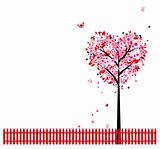 Pink floral tree, heart shape for your design