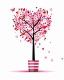 Summer floral tree, heart shape in pot for your design