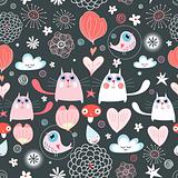 pattern of the cats and hearts