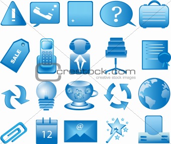 Set of web application icons in blue