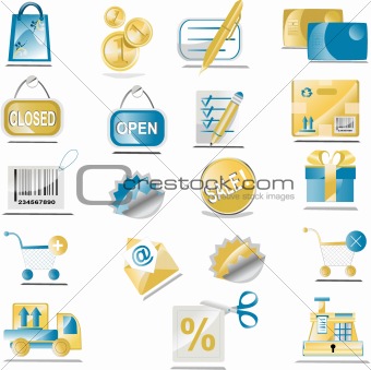 Collection of shopping elements on white