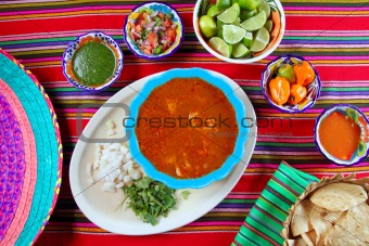 Pancita mondongo mexican soup varied chili sauces