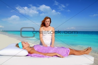 Mayan reiki massage in Caribbean beach woman