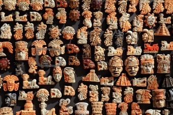 Mayan Mexico wood handcrafts in jungle