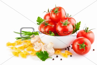 vegetarian food with tomato and champignons