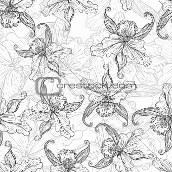 seamless monochrome background with lilies
