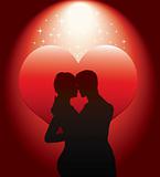 sexy couple silhouette with red heart 
