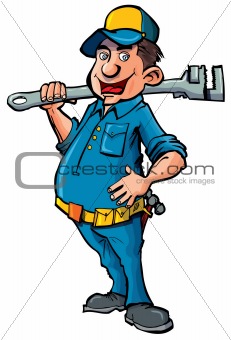 Cartoon plumber with a wrench