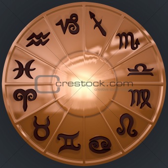Copper Disk with Brown Zodiac Signs