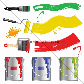 Vector paint buckets and brushes