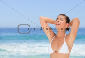 Lovely woman posing in front of the camera