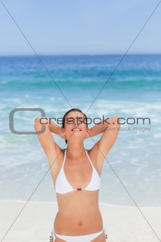 Adorable  woman posing in front of the camera