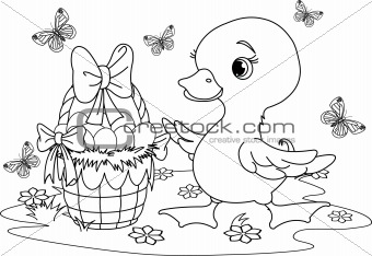 Easter duckling. Coloring page