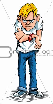 Cartoon sulky teenager wearing jeans and t shirt