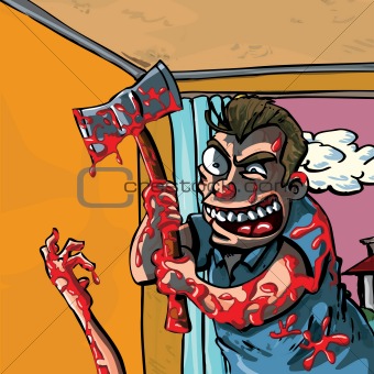 A cartoon of a axe murderer