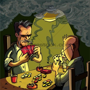 Cartoon of two men playing cards