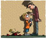 Cartoon of little boy being scolded by his dad