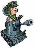Cartoon soldier in a small tank