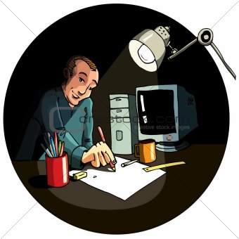 Cartoon of an artist working
