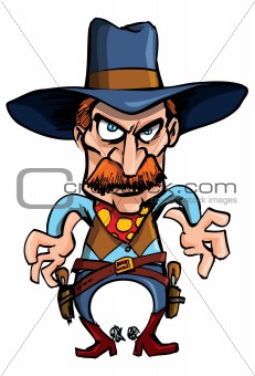 Cartoon cowboy ready to draw his guns