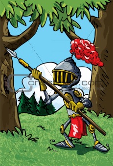 Cartoon knight in armour with a spear