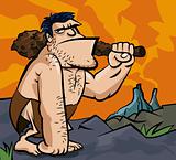 Caveman with big club in prehistoric setting