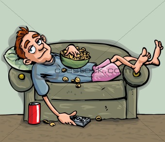 Cartoon teen relaxing on the sofa