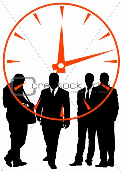 Businessmen in background of clock