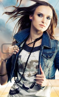 Young woman in jeans jacket