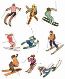 cartoon ski people icon