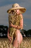 nude woman in a wheat field