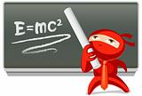 Red ninja wearing a tie, math equations on chalkboard