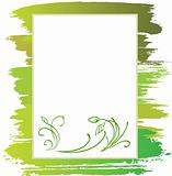announcement with green flower and brush, vector background