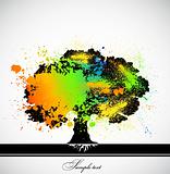 Ink colorful tree. Vector