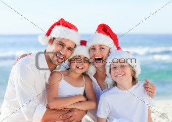 Family during Christmas day at the beach