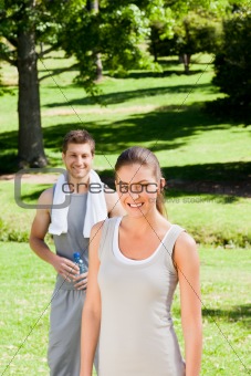 Sporty couple in the park