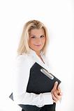 Beautiful business woman holding a folder