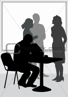 People in office of table
