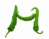 Letter H composed of green peppers