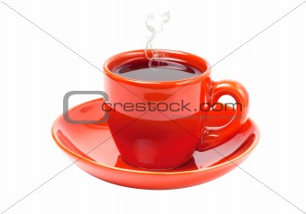 Red coffee cup with smoke isolated on white