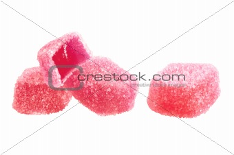red marmalade candies isolated on white background