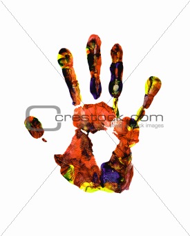 Colored hand print on white