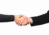Two businessman shaking hands over white