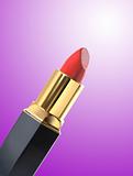 Red lipstick over violet background