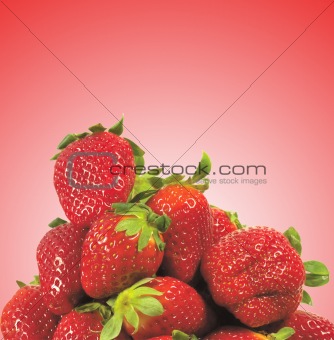 Few Fresh Strawberries over red