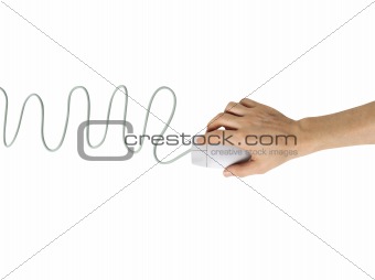 Hand and computer mouse isolated on white background