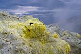 Sulfur crystals around the volcanic hole.