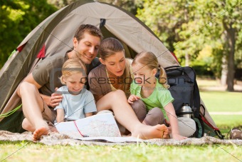 Family camping in the park