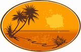 Tropical beach. Palms and sunset. Vector